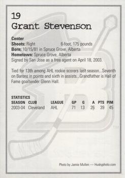 2004-05 Cleveland Barons (AHL) #NNO Grant Stevenson Back