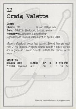 2004-05 Cleveland Barons (AHL) #NNO Craig Valette Back
