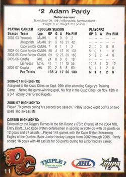 2007-08 Quad City Flames (AHL) #11 Adam Pardy Back