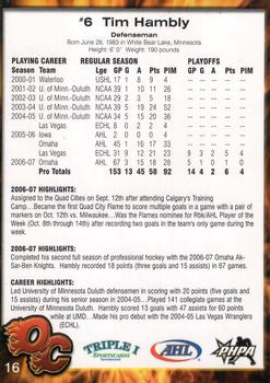 2007-08 Quad City Flames (AHL) #16 Tim Hambly Back