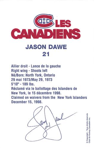 1998-99 Montreal Canadiens #NNO Jason Dawe Back