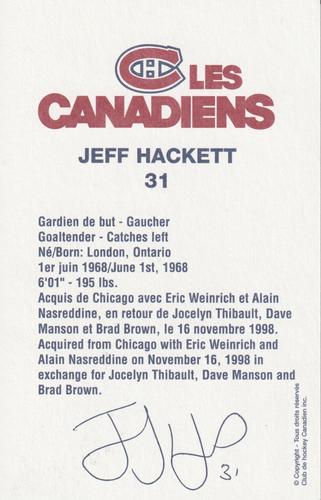 1998-99 Montreal Canadiens #NNO Jeff Hackett Back