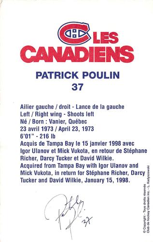 1998-99 Montreal Canadiens #NNO Patrick Poulin Back