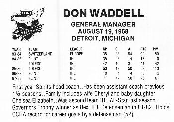 1988-89 Flint Spirits (IHL) #NNO Don Waddell Back