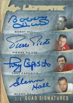 2015 Leaf Ultimate - Ultimate Quad Signatures Gold Spectrum #QS-05 Bobby Hull / Pierre Pilote / Tony Esposito / Glenn Hall Front