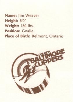 1979-80 Baltimore Clippers (EHL) #NNO Jim Weaver Back