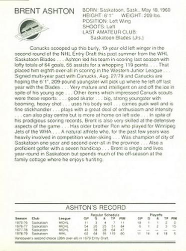 1979-80 Royal Bank Vancouver Canucks #NNO Brent Ashton Back