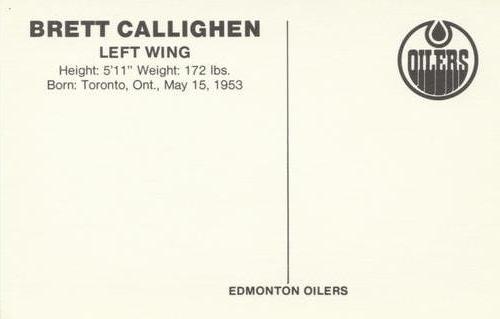 1979-80 Edmonton Oilers Postcards #NNO Brett Callighen Back
