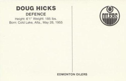 1979-80 Edmonton Oilers Postcards #NNO Doug Hicks Back