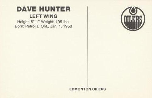1979-80 Edmonton Oilers Postcards #NNO Dave Hunter Back