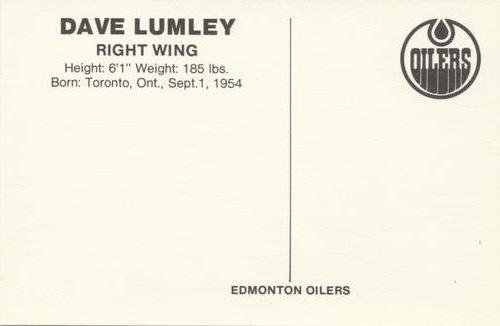 1979-80 Edmonton Oilers Postcards #NNO Dave Lumley Back