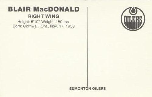 1979-80 Edmonton Oilers Postcards #NNO Blair MacDonald Back