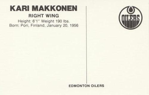 1979-80 Edmonton Oilers Postcards #NNO Kari Makkonen Back