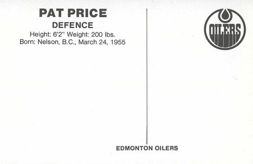 1979-80 Edmonton Oilers Postcards #NNO Pat Price Back
