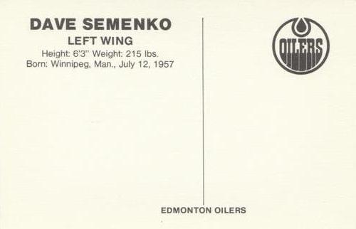 1979-80 Edmonton Oilers Postcards #NNO Dave Semenko Back