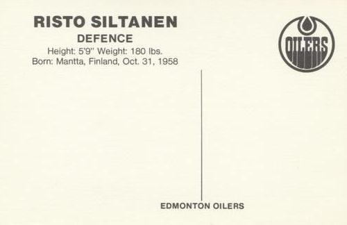 1979-80 Edmonton Oilers Postcards #NNO Risto Siltanen Back