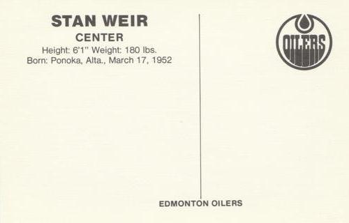 1979-80 Edmonton Oilers Postcards #NNO Stan Weir Back