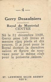 1952-53 St. Lawrence Sales (QSHL) #4 Gerry Desaulniers Back