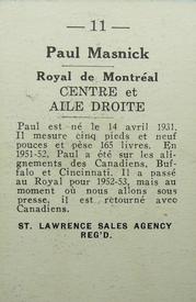 1952-53 St. Lawrence Sales (QSHL) #11 Paul Masnick Back