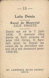 1952-53 St. Lawrence Sales (QSHL) #13 Lulu Denis Back