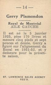 1952-53 St. Lawrence Sales (QSHL) #14 Gerry Plamondon Back