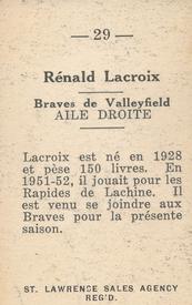 1952-53 St. Lawrence Sales (QSHL) #29 Renald Lacroix Back