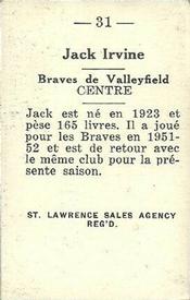1952-53 St. Lawrence Sales (QSHL) #31 Jack Irvine Back