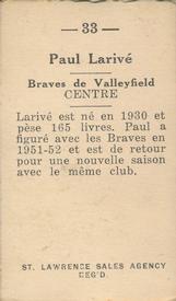 1952-53 St. Lawrence Sales (QSHL) #33 Paul Larivee Back