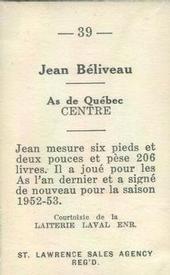 1952-53 St. Lawrence Sales (QSHL) #39 Jean Beliveau Back