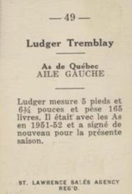 1952-53 St. Lawrence Sales (QSHL) #49 Ludger Tremblay Back
