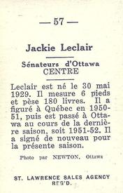 1952-53 St. Lawrence Sales (QSHL) #57 Jackie LeClair Back