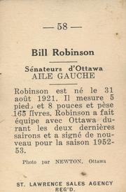 1952-53 St. Lawrence Sales (QSHL) #58 Bill Robinson Back