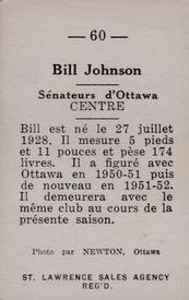 1952-53 St. Lawrence Sales (QSHL) #60 Bill Johansen Back