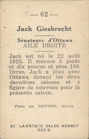 1952-53 St. Lawrence Sales (QSHL) #62 Jack Giesebrecht Back