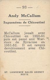 1952-53 St. Lawrence Sales (QSHL) #93 Andy McCallum Back