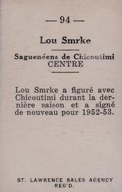 1952-53 St. Lawrence Sales (QSHL) #94 Lou Smrke Back