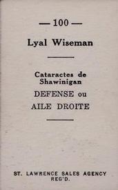 1952-53 St. Lawrence Sales (QSHL) #100 Lyall Wiseman Back