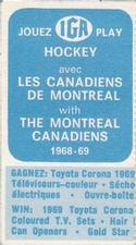 1968-69 Montreal Canadiens IGA Series 1 #NNO Yvan Cournoyer Back