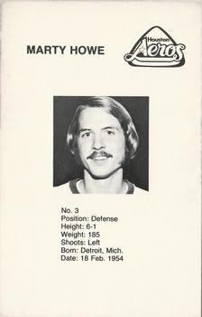 1975-76 Houston Aeros (WHA) #NNO Marty Howe Back