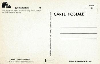 1976-77 Quebec Nordiques (WHA) Postcards #NNO Curt Brackenbury Back
