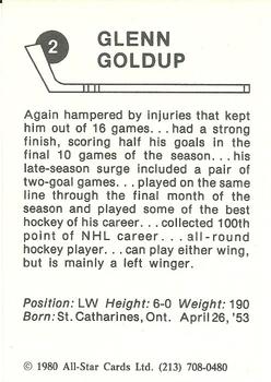 1980-81 Los Angeles Kings #2 Glenn Goldup Back