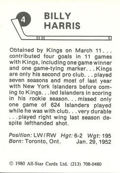 1980-81 Los Angeles Kings #4 Billy Harris Back