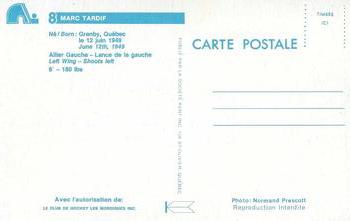 1980-81 Quebec Nordiques Postcards #NNO Marc Tardif Back