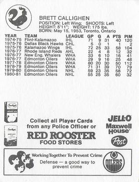 1981-82 Red Rooster Edmonton Oilers #NNO Brett Callighen Back