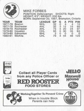 1981-82 Red Rooster Edmonton Oilers #NNO Mike Forbes Back