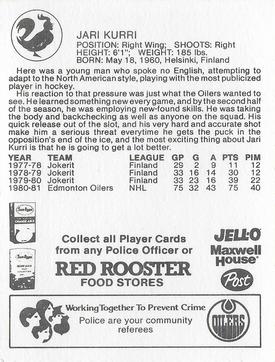 1981-82 Red Rooster Edmonton Oilers #NNO Jari Kurri Back