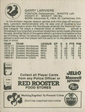 1981-82 Red Rooster Edmonton Oilers #NNO Garry Lariviere Back