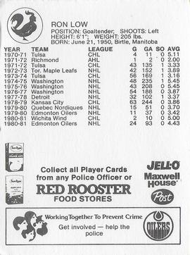 1981-82 Red Rooster Edmonton Oilers #NNO Ron Low Back