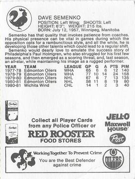 1981-82 Red Rooster Edmonton Oilers #NNO Dave Semenko Back