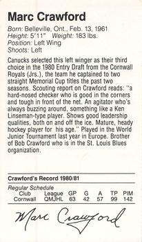 1981-82 Silverwood Dairy Vancouver Canucks #NNO Marc Crawford Back